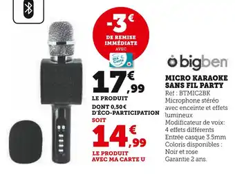 Hyper U Bigben micro karaoke sans fil party offre