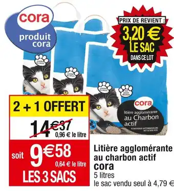 Cora x Carrefour Cora litière agglomérante au charbon actif offre