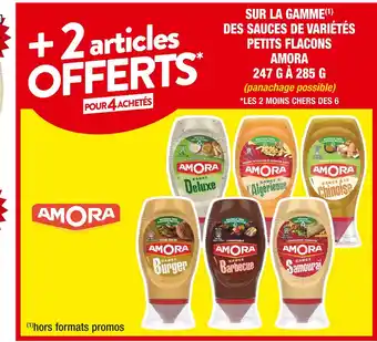 Cora Amora + 2 articles offerts pour 4 achetés sur la gamme des sauces de variétés petits flacons amora 247 g à 285 g offre