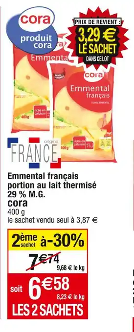 Cora x Carrefour Cora emmental français portion au lait thermisé 29 % m.g offre