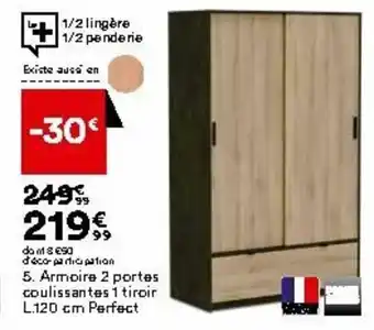 BUT Armoire 2 portes coulissantes 1 tiroir offre