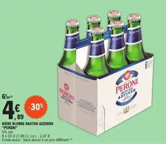 E.Leclerc BIÈRE BLONDE NASTRO AZZURRO "PERONI" offre