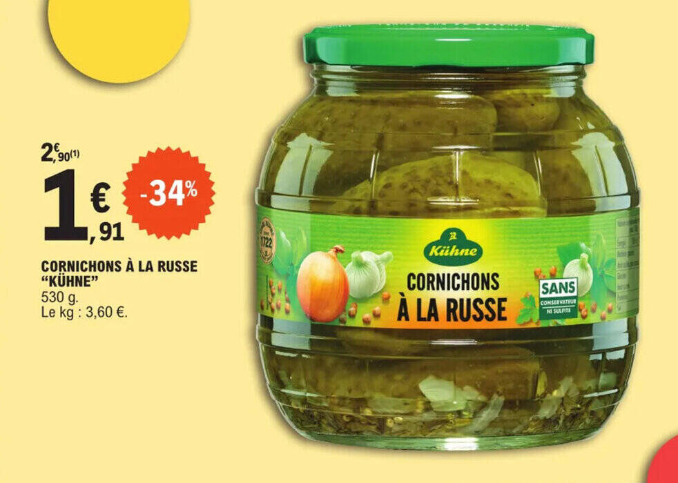 Promo CORNICHONS À LA RUSSE "KÜHNE" chez E.Leclerc