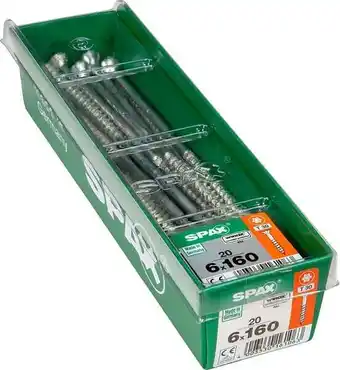 Lot de 20 vis acier tête fraisée torx spax, diam.6 mm x l.160 mm