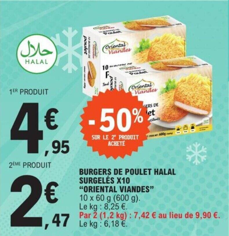 Promo BURGERS DE POULET HALAL SURGELÉS X10 "ORIENTAL VIANDES" chez E