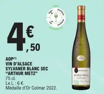 E.Leclerc AOP (¹) VIN D'ALSACE SYLVANER BLANC SEC "ARTHUR METZ" offre