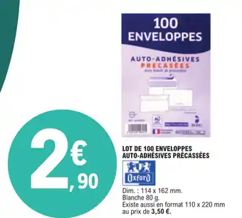 E.Leclerc LOT DE 100 ENVELOPPES AUTO-ADHÉSIVES PRÉCASSÉES offre