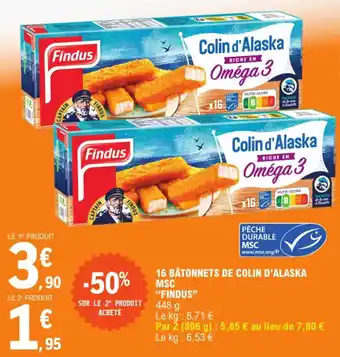 E.Leclerc 16 BÂTONNETS DE COLIN D'ALASKA MSC "FINDUS" 448 g. offre