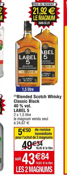 Cora x Carrefour Label 5 blended scotch whisky classic black 40 % vol offre