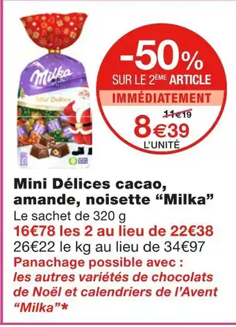 Monoprix Milka mini délices cacao, amande, noisette offre
