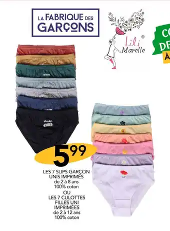 La fabrique des garçon / lili marelle les 7 slips garçon unis imprimés ou les 7 culottes filles uni imprimées