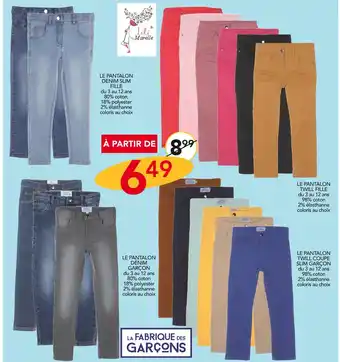 Stokomani Lili marelle / la fabrique des garçon le pantalon denim slim fille / le pantalon twill fille / le pantalon denim garçon / le offre