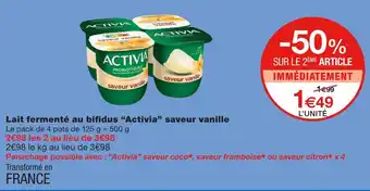 Monoprix Activia lait fermenté au bifidus saveur vanille offre