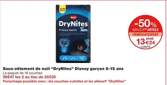 Monoprix Drynites sous-vêtement de nuit disney garçon 8-15 ans offre