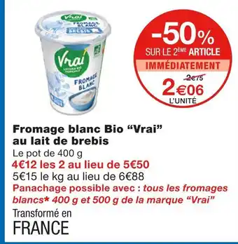 Monoprix Vrai fromage blanc bio au lait de brebis offre
