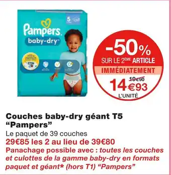 Monoprix Pampers couches baby-dry géant t5 offre