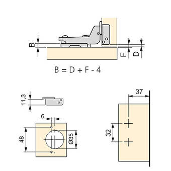 Bricomarché Emuca kit charnière coudée pour montage rentrant x91 avec fermeture amortie et embase à visser, titane, acier offre