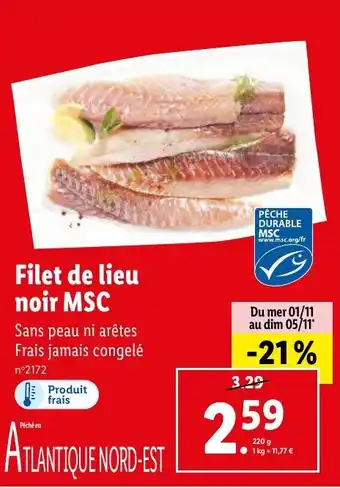 Lidl Filet de lieu noir MSC offre