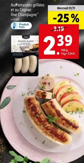 Lidl 3 boudins blancs (2) Aux amandes grillées et au Cognac fine Champagne** offre
