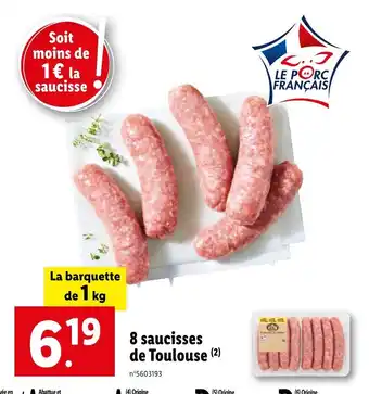 Lidl 8 saucisses de Toulouse (2) offre
