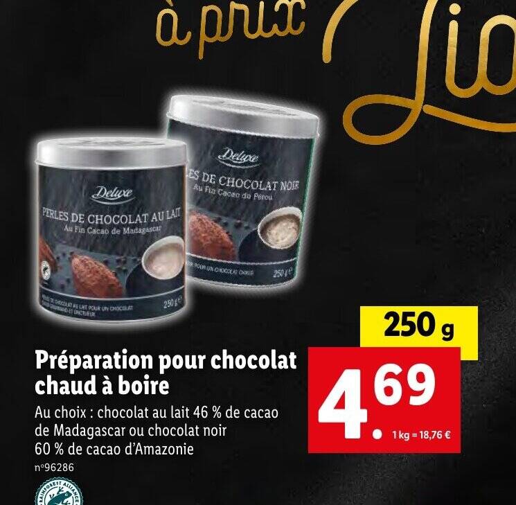 Promo Préparation pour chocolat chaud à boire chez Lidl