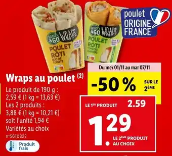 Lidl Wraps au poulet (2) offre