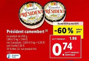 Lidl Président camembert (2) offre