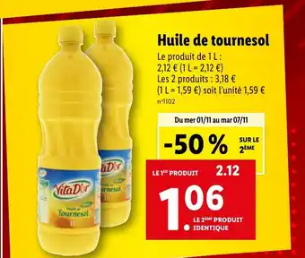 Lidl Huile de tournesol offre