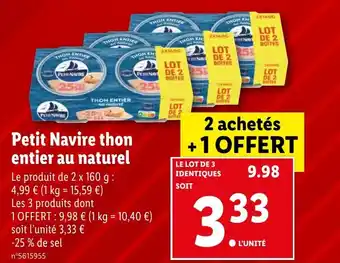 Lidl Petit Navire thon entier au naturel offre