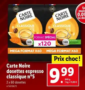 Lidl Carte Noire dosettes espresso classique n°5 offre