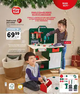 Lidl Établi en bois 3 pour enfant offre