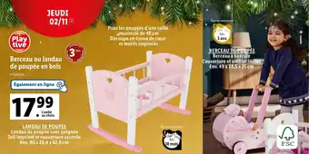Lidl Berceau ou landau de poupée en bois offre
