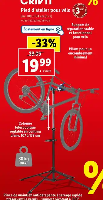 Lidl Pied d'atelier pour vélo offre