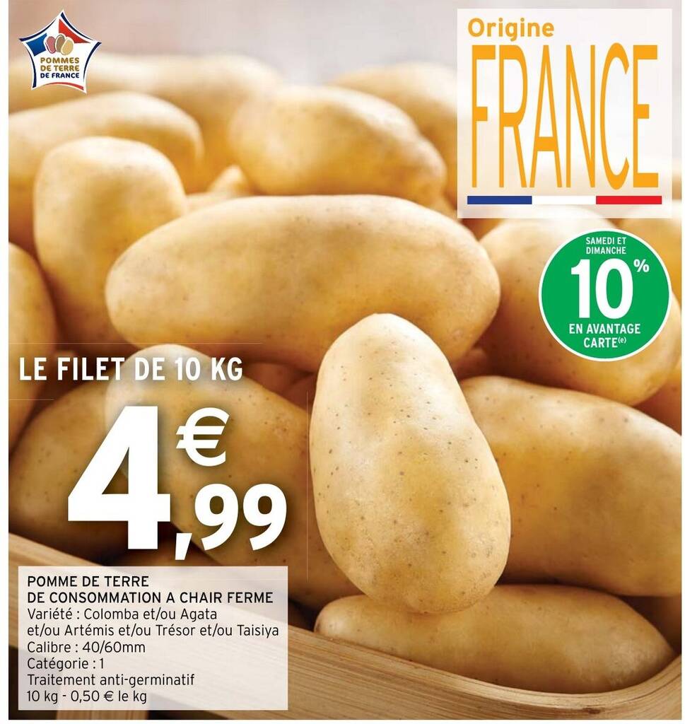 Promo POMME DE TERRE DE CONSOMMATION A CHAIR FERME Variété : Colomba et
