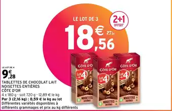 Intermarché TABLETTES DE CHOCOLAT LAIT NOISETTES ENTIÈRES CÔTE D'OR offre