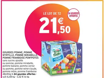 Intermarché GOURDES POMME, POMME MYRTILLE, POMME MIRABELLE, POMME FRAMBOISE POM'POTES sans sucres ajoutés offre