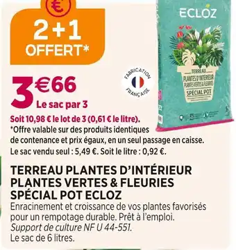Delbard Ecloz terreau plantes d’intérieur plantes vertes & fleuries spécial pot offre
