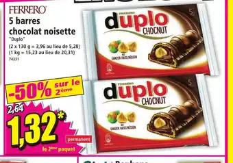 Norma 5 barres chocolat noisette offre