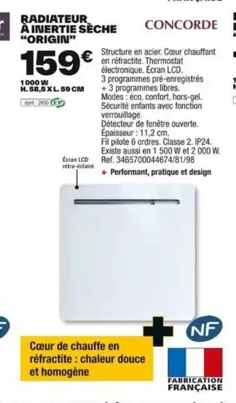 Brico Dépôt RADIATEUR À INERTIE SÈCHE "ORIGIN" offre