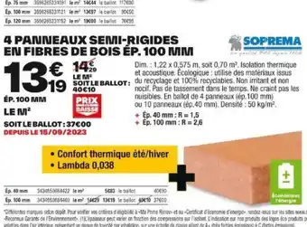 Brico Dépôt 4 PANNEAUX SEMI-RIGIDES EN FIBRES DE BOIS ÉP. 100 MM offre