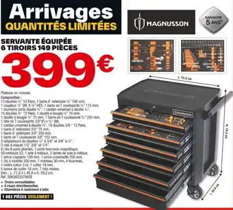 Brico Dépôt SERVANTE ÉQUIPÉE 6 TIROIRS 149 PIÈCES offre