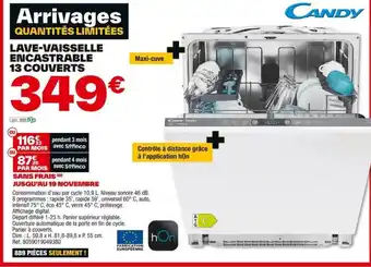 Brico Dépôt LAVE-VAISSELLE ENCASTRABLE 13 COUVERTS offre