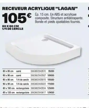 Brico Dépôt RECEVEUR ACRYLIQUE "LAGAN" offre
