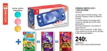 E.Leclerc CONSOLE SWITCH LITE + 1 JEU AU CHOIX offre