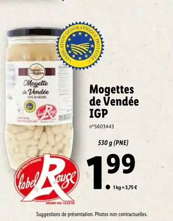 Lidl Mogettes De Vendée IGP offre