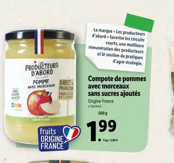 Lidl Compote De Pommes Avec Morceaux Sans Sucres Ajoutés offre