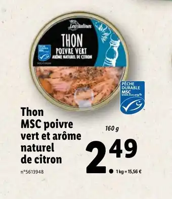 Lidl Thon MSC Poivre Vert Et Arome Naturel De Citron offre