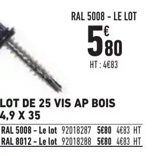 Brico Cash Lot De 25 Vis Ap Bois 4,9 X 35 offre