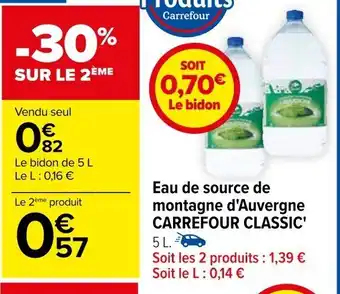 Carrefour Eau de source de montagne d'Auvergne CARREFOUR CLASSIC' offre