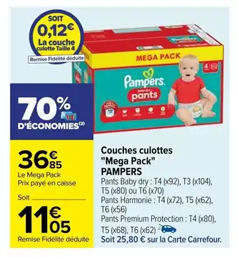 Carrefour Couches culottes "Mega Pack" PAMPERS offre